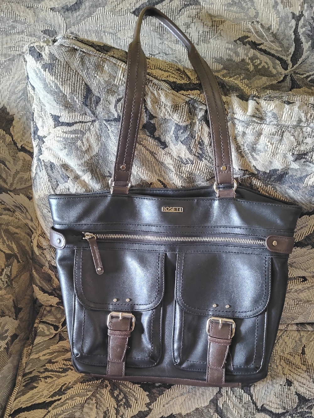 Rosetti Dark Brown And Black Vegan Leather Purse With Extra Storage